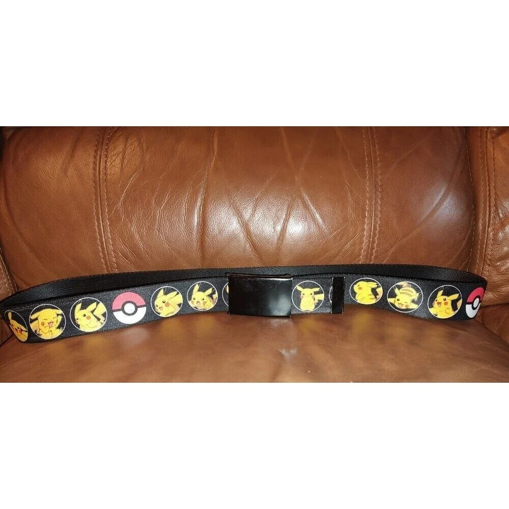 Men's Pokemon Pikachu Buckle Adjustable Canvas Black Belt Up 42